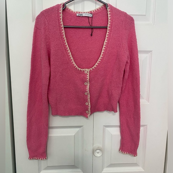 NWOT- Zara cropped pink cardigan - Picture 1 of 3